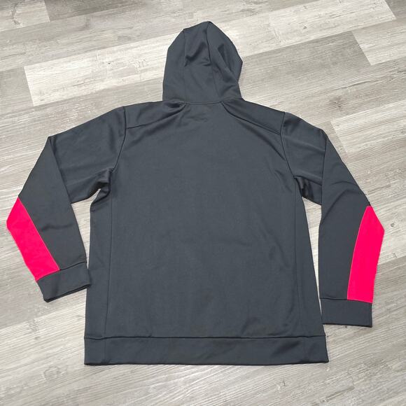 Nike Therma Fit Pullover Hoodie Sweatshirt Black Red Center Swoosh Sweater - Picture 2 of 7